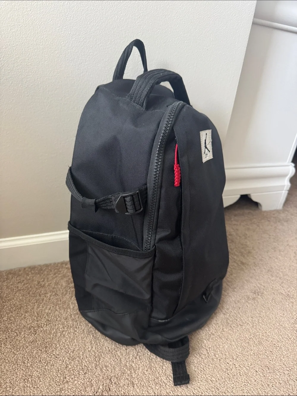 Jordan Black Backpack with Red Accent and Jumpman Patch
